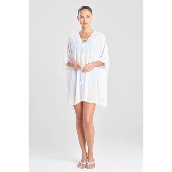 Natori White Sheer V-Neck Tie Front Cover Up Kimono Top S/M